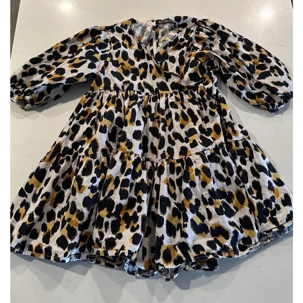 NEXT UK Girls Size 4 Leopard Print Dress Safari Jungle‎ 100% Cotton Animal